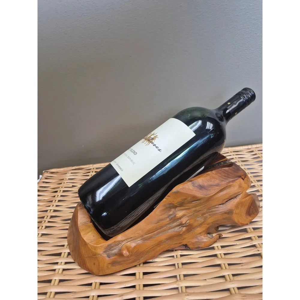 Hand Carved Live Edge Wood Bottle Holder Rustic Tabletop Wine Liquor Display